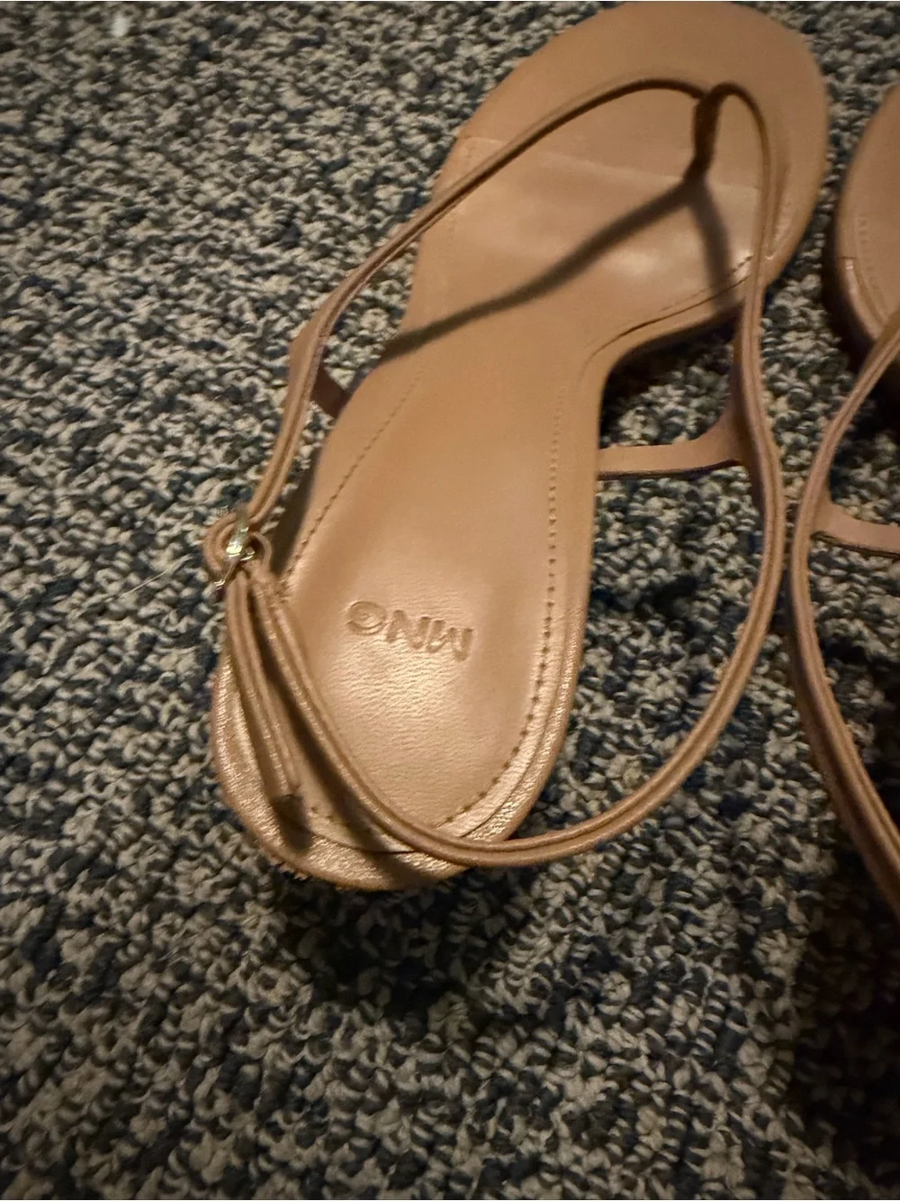Tan Leather Slingback Thong Kitten Heels Sandals